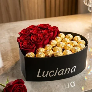 Caixa Coração - Rosas e Chocolate